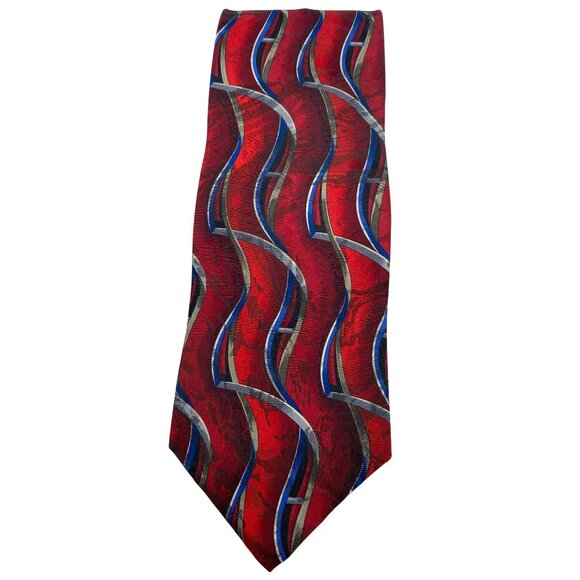 J. Ferrar Red MCM Retro Italy Italian Silk Tie Neck Luxury Vintage Mens - Picture 2 of 6